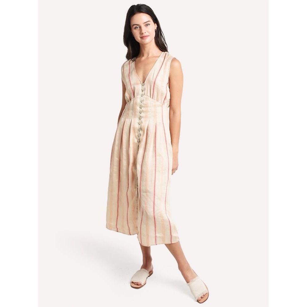✨NWT✨ JOIE Valari Linen Stripe Midi Dress in Porcelain Sz M